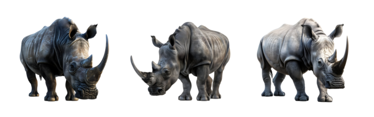 Three rhino animal Isolated on transparent background, png