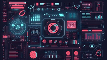 Fototapeta premium digital interface flat design top view tech UI theme animation Tetradic color scheme