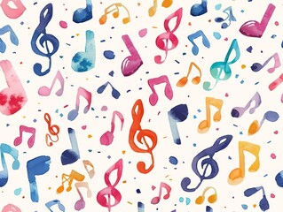 Seamless music notes flat design front view melodic patterns theme water color Triadic Color Scheme