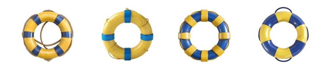 Set of Blue yellow pool float ring Isolated on transparent background