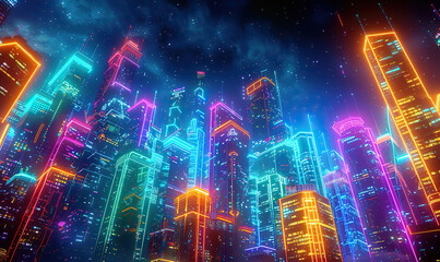 Futuristic City Skyline at Night, Generate Ai