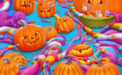 Colorful Halloween Pumpkin Head Background