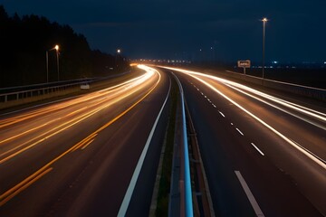 Fototapeta na wymiar Moving car lights on highway at night long Generative AI 