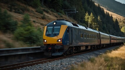 Naklejka premium train on the railway Dynamic Train Running at High Speed on Railway Track
