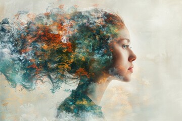 Digital artwork portraying a woman's profile with a disintegrating effect