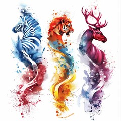 Drawing wildlife in motion flat design side view animal sketches theme water color Complementary Color Scheme