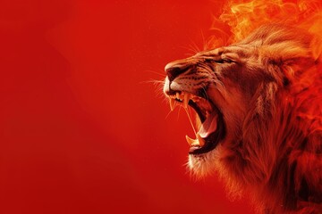 Lion Roaring With Mouth Wide Open