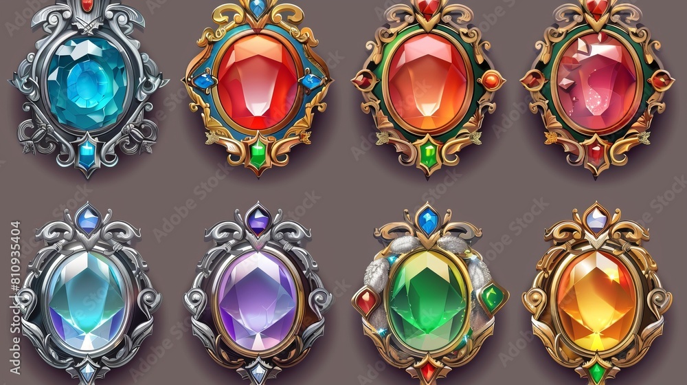 Poster a set of medieval game frames isolated on a white background. modern illustration showing round avat