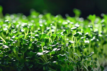 A premium close-up view of broccoli sprouts reveals their vibrant green color, delicate florets, and crunchy texture