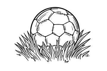 Fototapeta premium Soccer ball on grass for kids coloring book