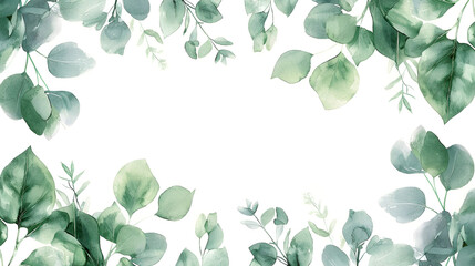 Frame of herbal eucalyptus leaves on a white background