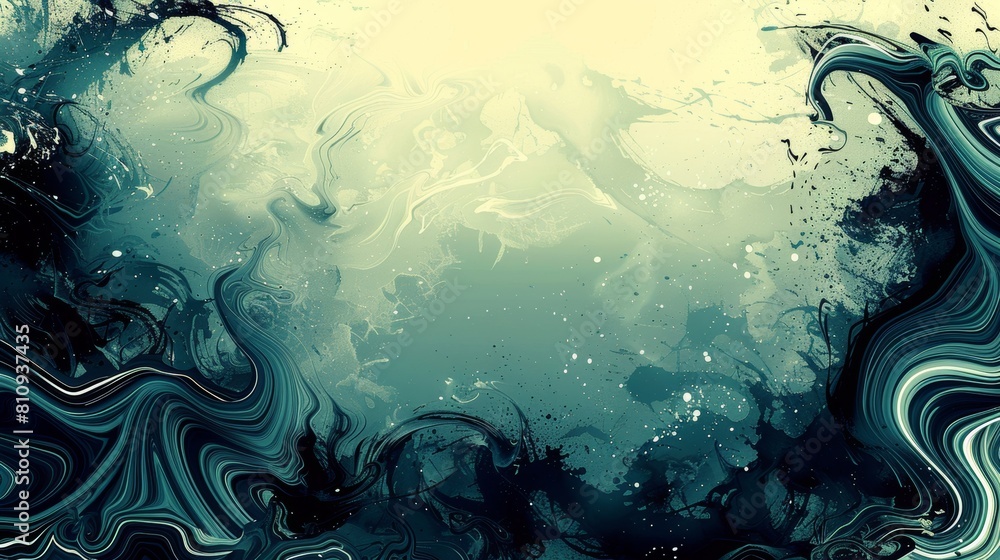 Poster abstract shapes or blobs at the corners of the page with a blank space in the center for symbol or t
