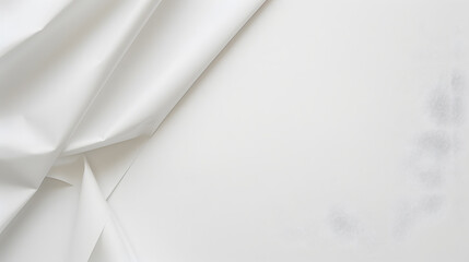 White wavy paper folds top view background with copy space