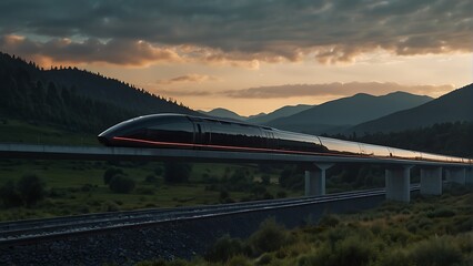 Obraz premium Futuristic Glass Train Racing on Railway Track