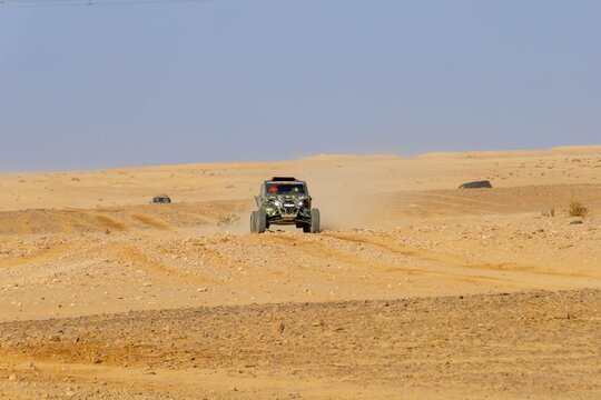 Al-Kharj, Saudi Arabia - January 10, 2023: The MMP Can-Am of MMP Team running Stage 9 of the Dakar Rally 2023 Edition.