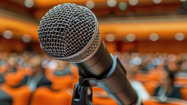 The speaker s microphone is commonly seen at educational events conference lecture halls seminar meeting rooms and in front of audiences or students in schools