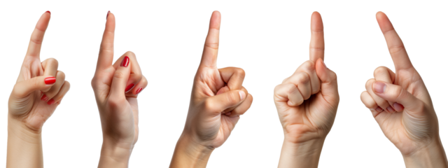 Set of hand pointing finger gestures on white background