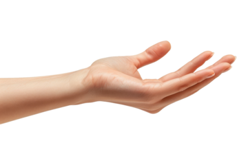 Female hand palm facing up isolated on white background