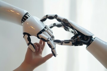 Ai and machine learning technology, human-robot interaction on big data network background. Beautiful simple AI generated image in 4K, unique.