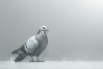 Pigeon Perched on Ledge in Snow