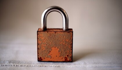 Naklejka premium close-up rusty padlock against a pristine white backdrop, highlighting the weathered texture background