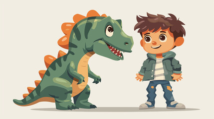 Kid boy dressed as a dinosaur character Vector illustration