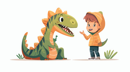 Kid boy dressed as a dinosaur character Vector illustration