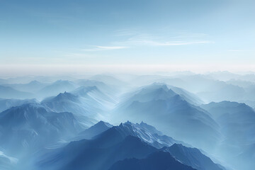 mountains with mist light blue sky