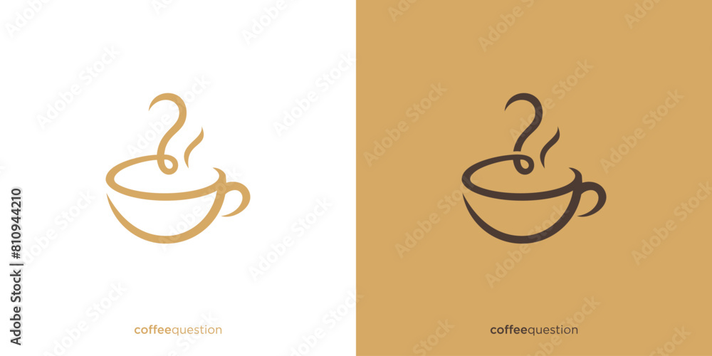 Wall mural Simple Question Coffee Logo Design. Coffee Cup with Abstract Smoke forming a Question Mark. Coffee or Tea Logo, Icon, Symbol, Vector, Design Inspiration.