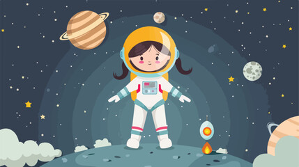 Kid girl Astronaut cartoon flat vector Vector illustration