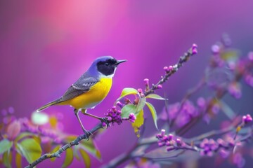 Small Bird Perched on Tree Branch