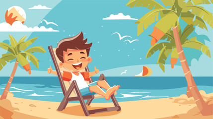 Kid Relax Sit on a beach chair Vector illustration.