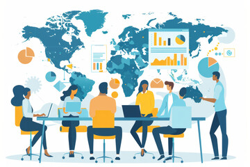 International workforce working together in a workspace for strategy, content, and project management. Collective effort by men and women in the office for company, partnership, and discussions with