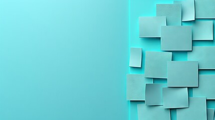  A blue background with many tiny paper squares at the bottom and a smaller paper square beneath it