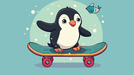 little Penguin on skateboarder Vector style 