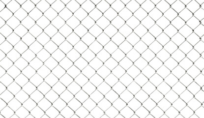 Steel chainlink mesh fence isolated on transparent background, png file