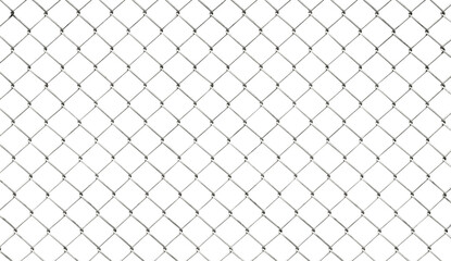Steel chainlink mesh fence isolated on transparent background, png file