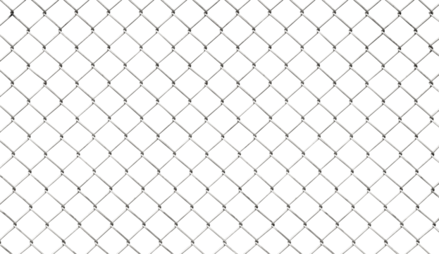 Steel chainlink mesh fence isolated on transparent background, png file