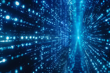 Naklejka premium Abstract computer network, a vision of future science, with binary data streaming across a blue cyber system