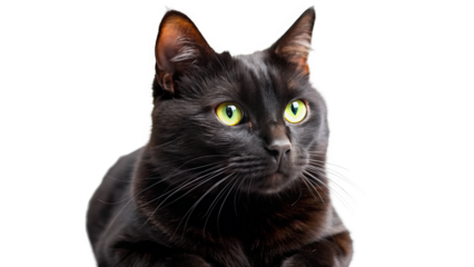 "Graceful Gaze": A black cat captured in a moment of quiet contemplation, its gaze focused intently on something unseen against the minimalist backdrop.