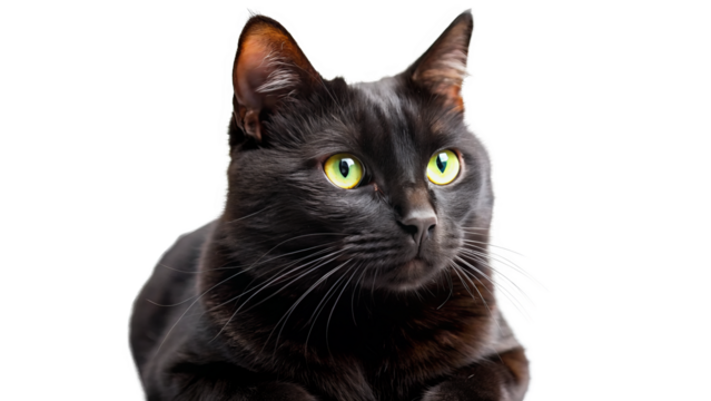 "Graceful Gaze": A black cat captured in a moment of quiet contemplation, its gaze focused intently on something unseen against the minimalist backdrop.