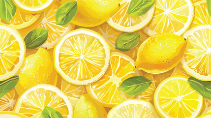Lemon and lemon slice seamless pattern background Vector