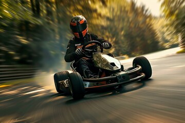 High-Speed Indoor Kart Racing in Motion Blur. Beautiful simple AI generated image in 4K, unique.