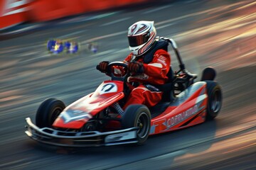 Intense Go-Kart Race with Focused Female Driver. Beautiful simple AI generated image in 4K, unique.