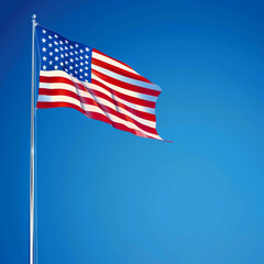 Fototapeta premium Rich blue backdrop with a bold American flag, commemorating Memorial Day.