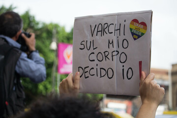 2023.06.24 Palermo Gay Pride 2023, evocative image of the float parade with participants having fun