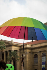 2023.06.24 Palermo Gay Pride 2023, evocative image of the float parade with participants having fun