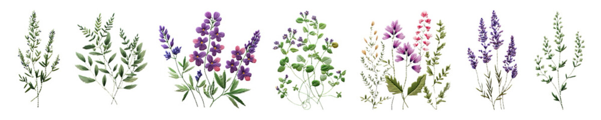 Obraz premium Flower in embroidery png cut out element set