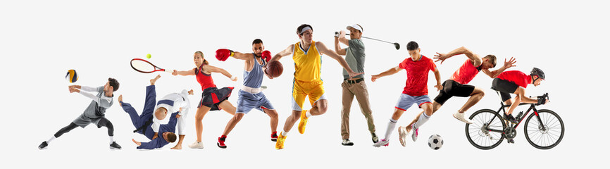 Sport collage. Various sports from soccer to fencing, capturing intense motion and diversity of...