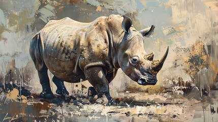 modern oil painting of Rhino. Generative Ai